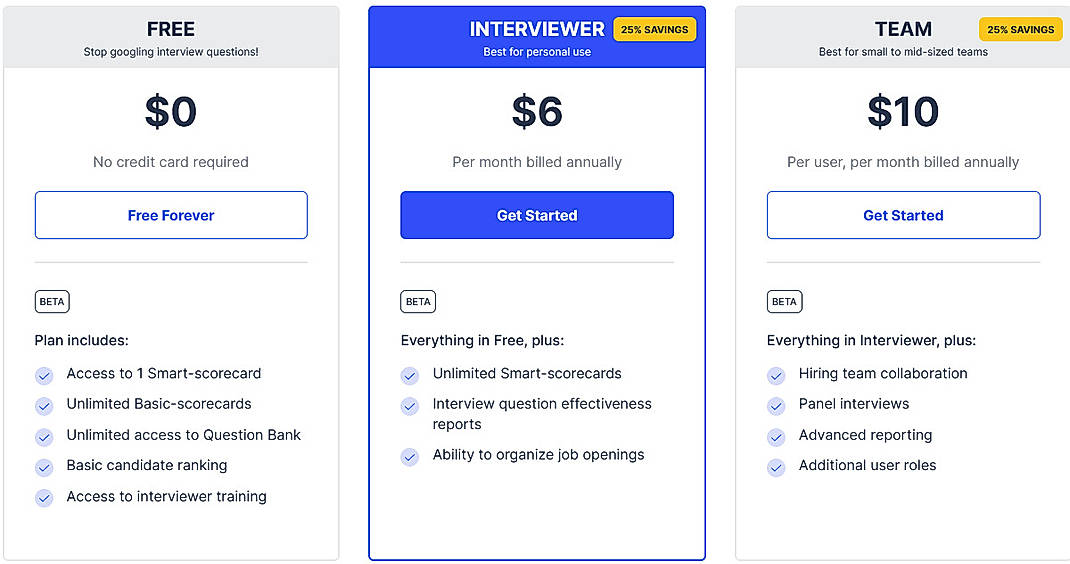 Pricing screenshot