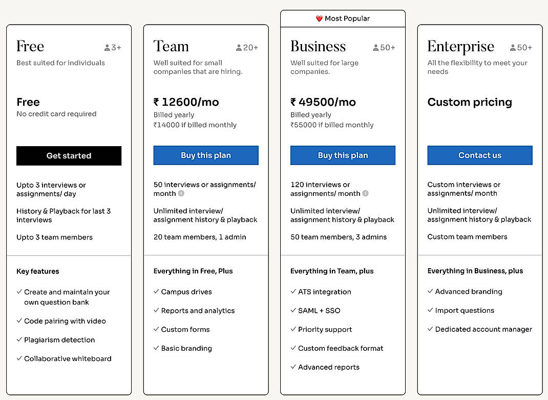 Pricing screenshot