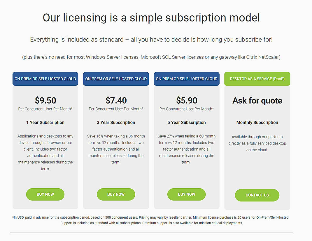 Pricing screenshot