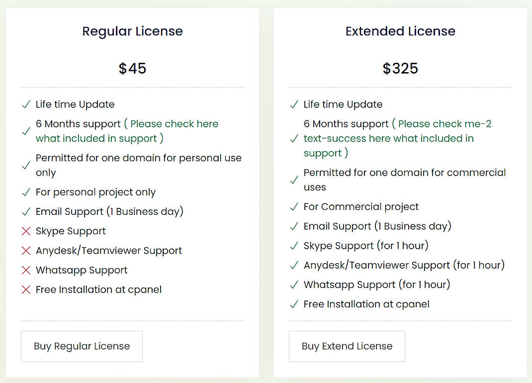Pricing screenshot