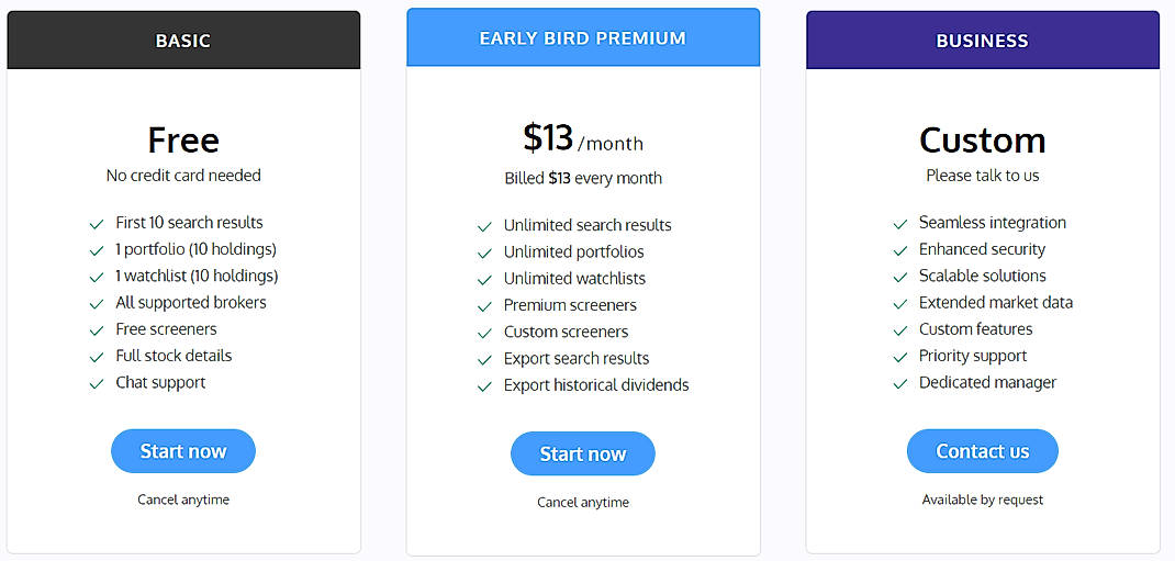Pricing screenshot