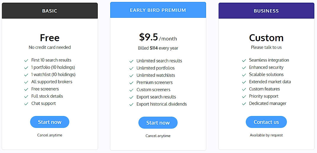 Pricing screenshot