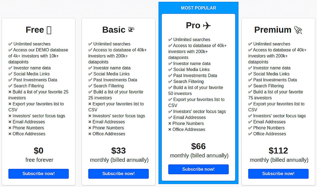 Pricing screenshot