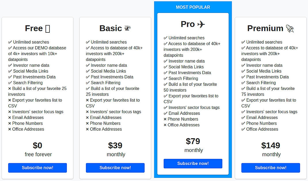 Pricing screenshot