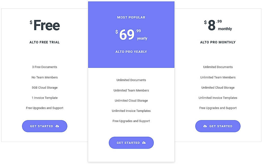 Pricing screenshot