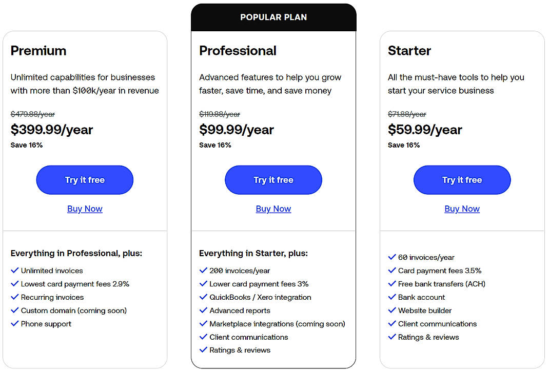 Pricing screenshot