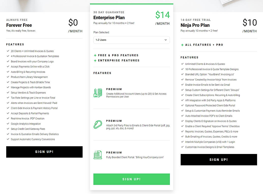 Pricing screenshot