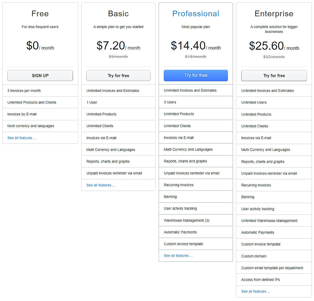 Pricing screenshot