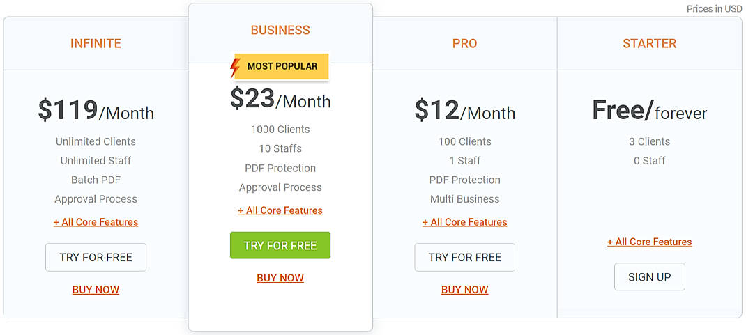 Pricing screenshot