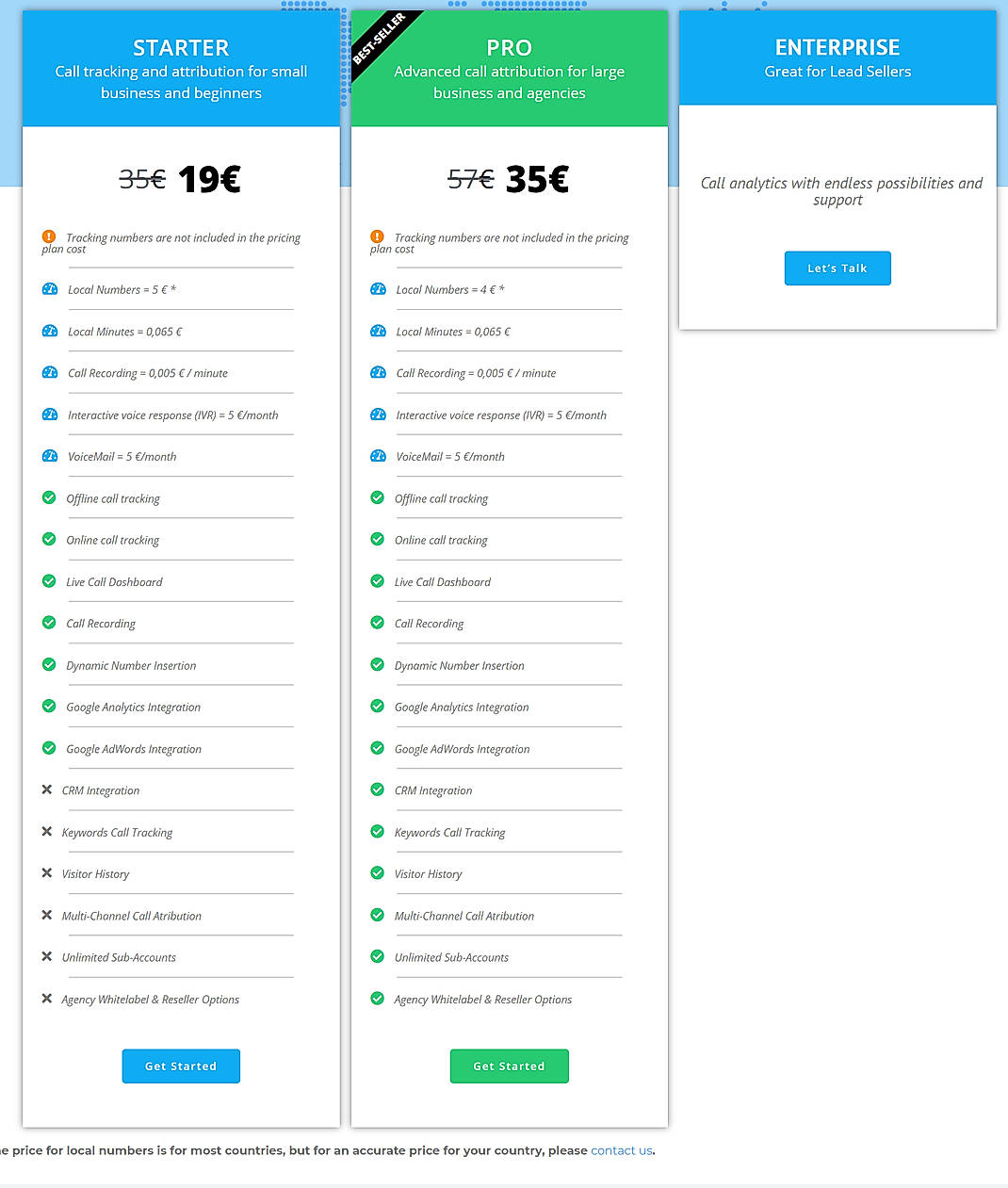 Pricing screenshot