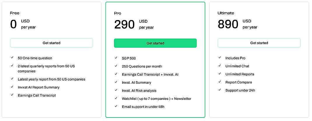 Pricing screenshot