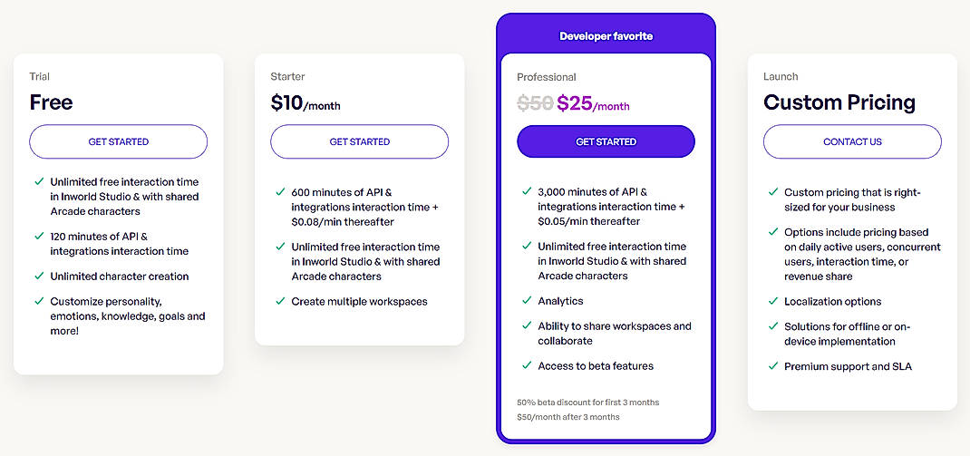 Pricing screenshot