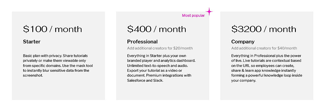 Pricing screenshot