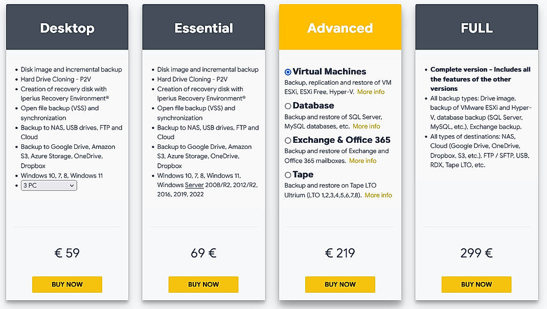 Pricing screenshot