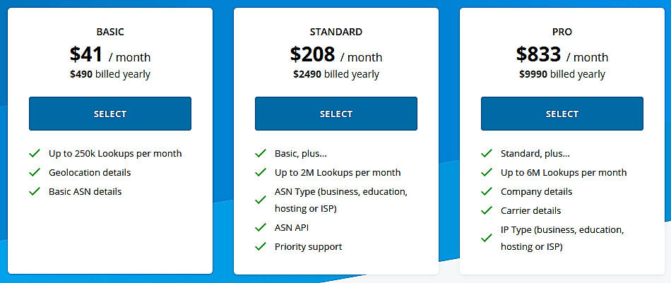 Pricing screenshot