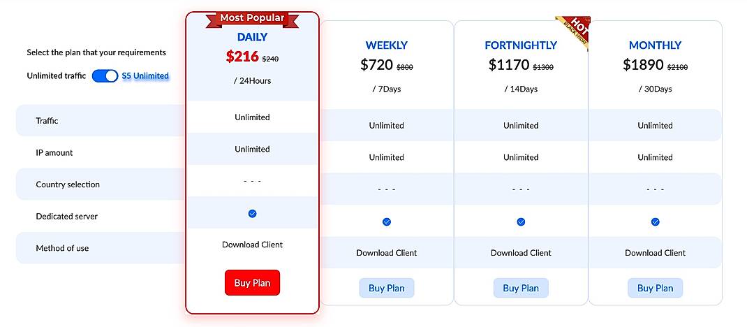 Pricing screenshot
