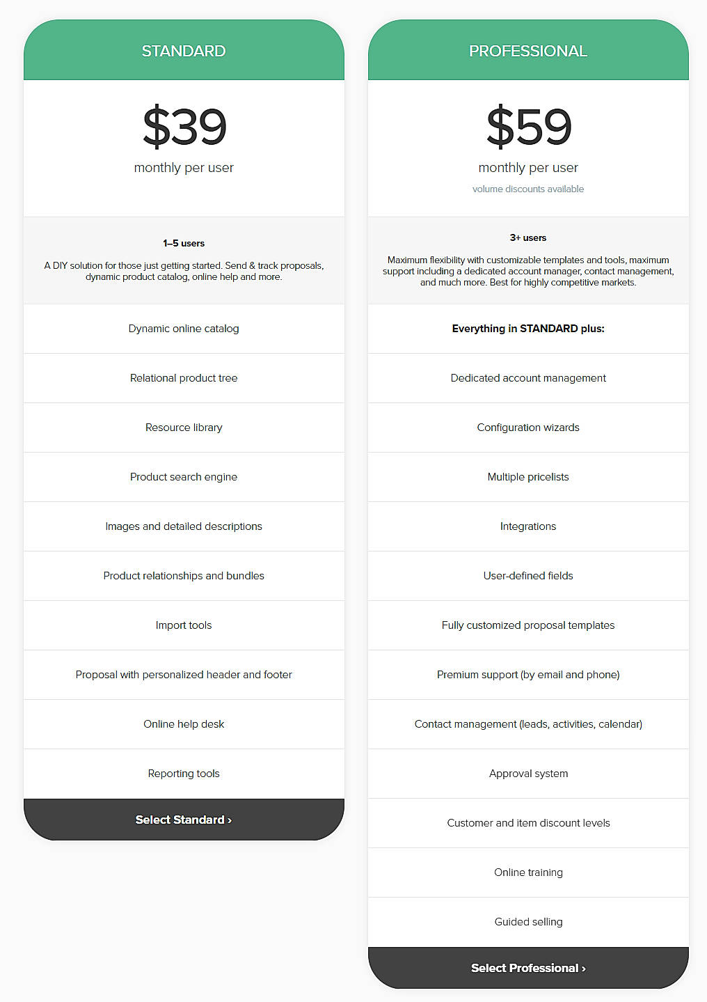 Pricing screenshot