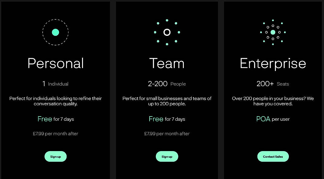 Pricing screenshot