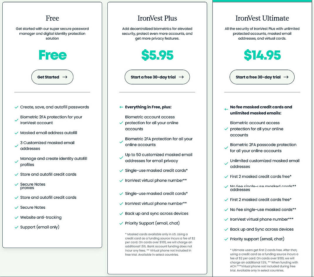 Pricing screenshot
