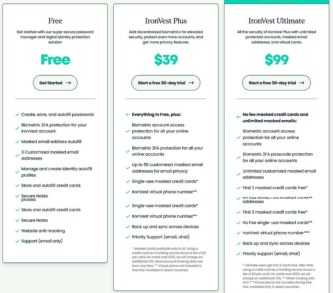 Pricing screenshot
