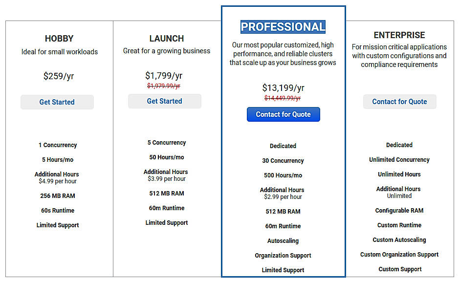 Pricing screenshot