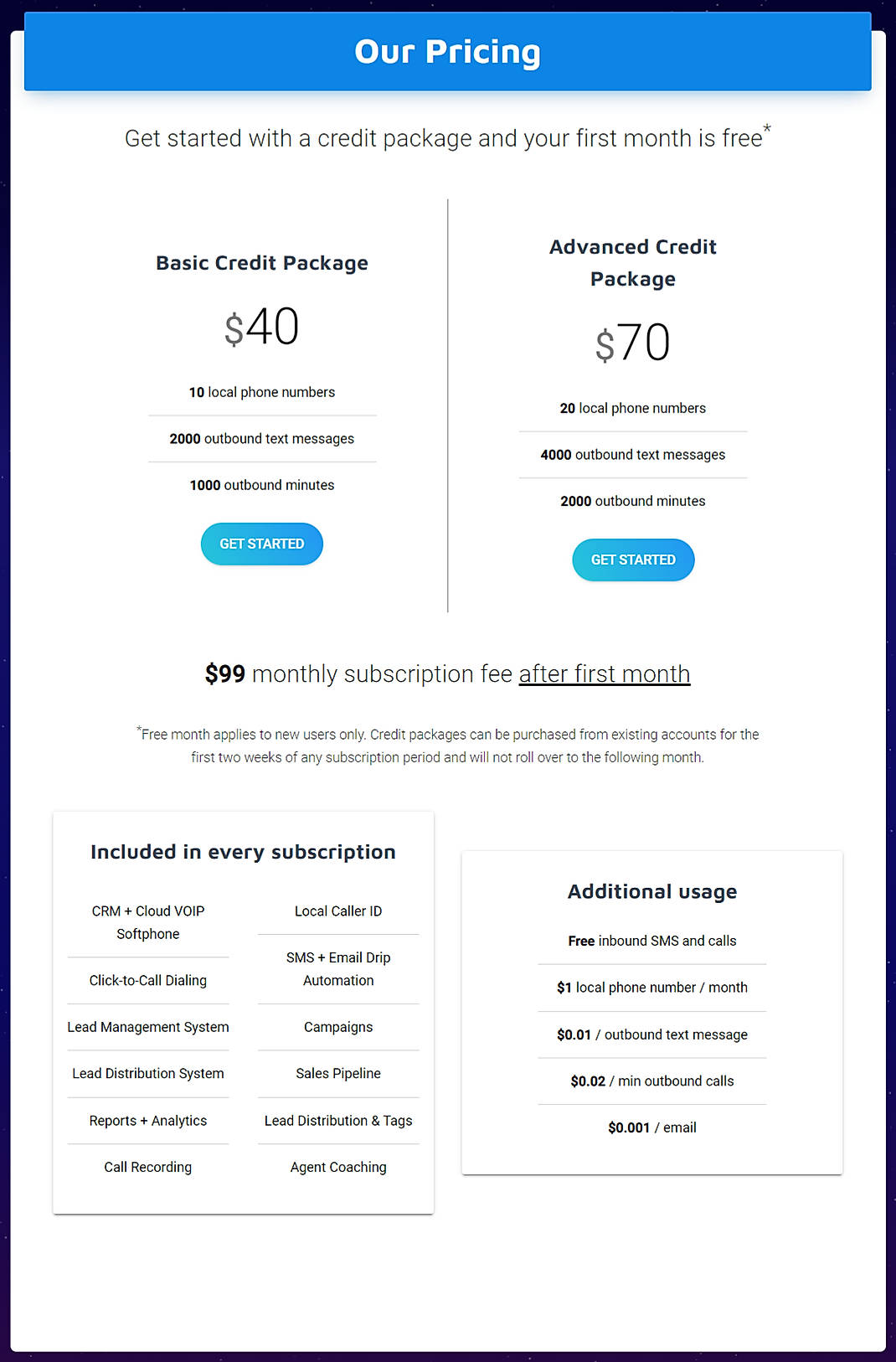 Pricing screenshot