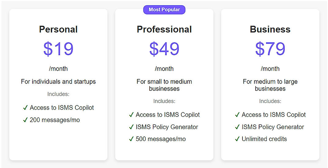 Pricing screenshot