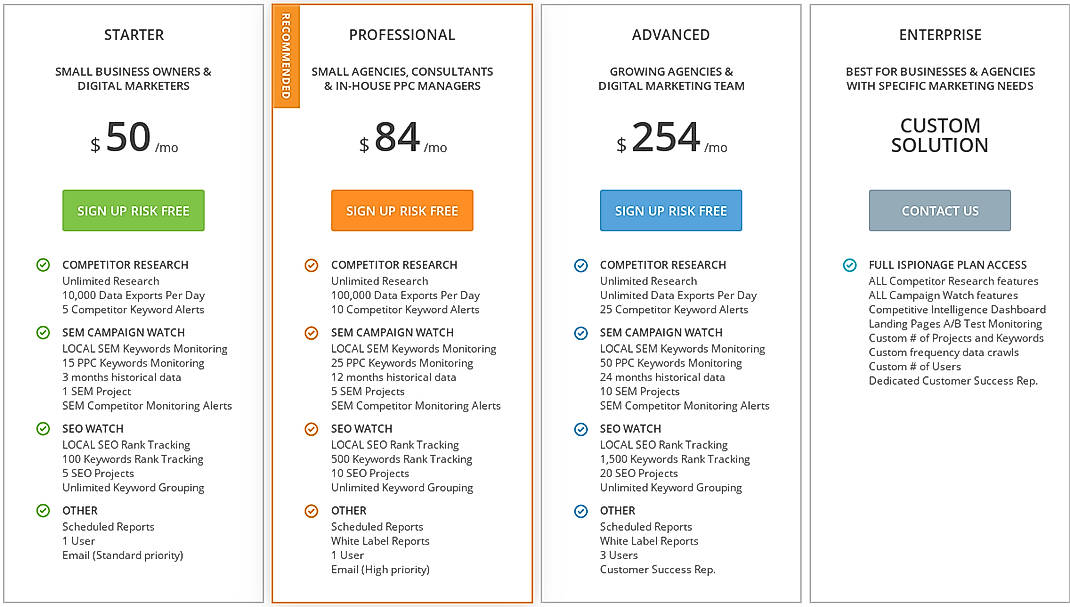 Pricing screenshot