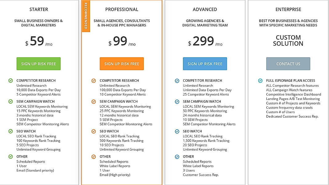Pricing screenshot