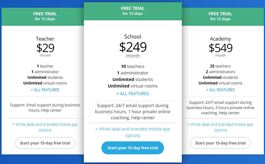 Pricing screenshot