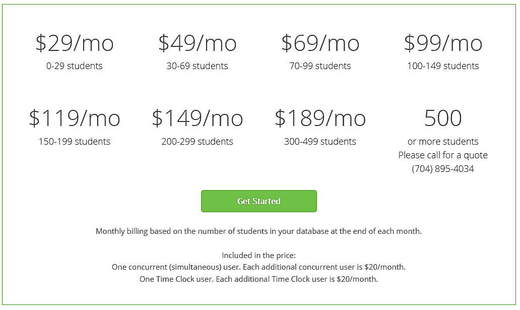 Pricing screenshot