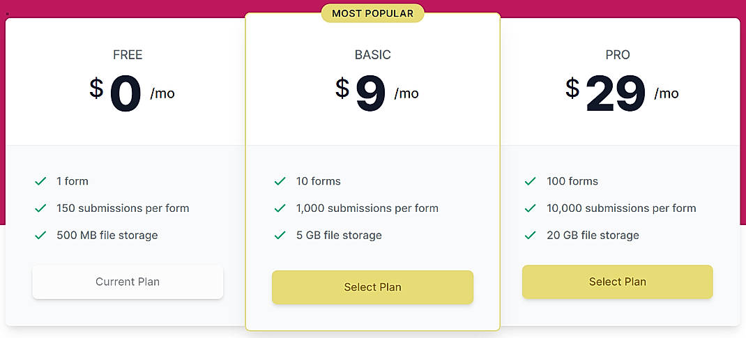 Pricing screenshot