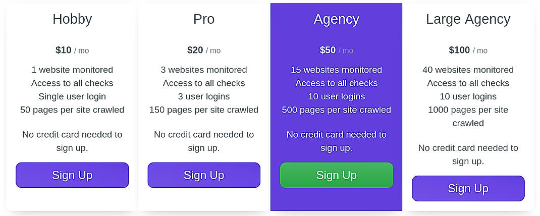 Pricing screenshot