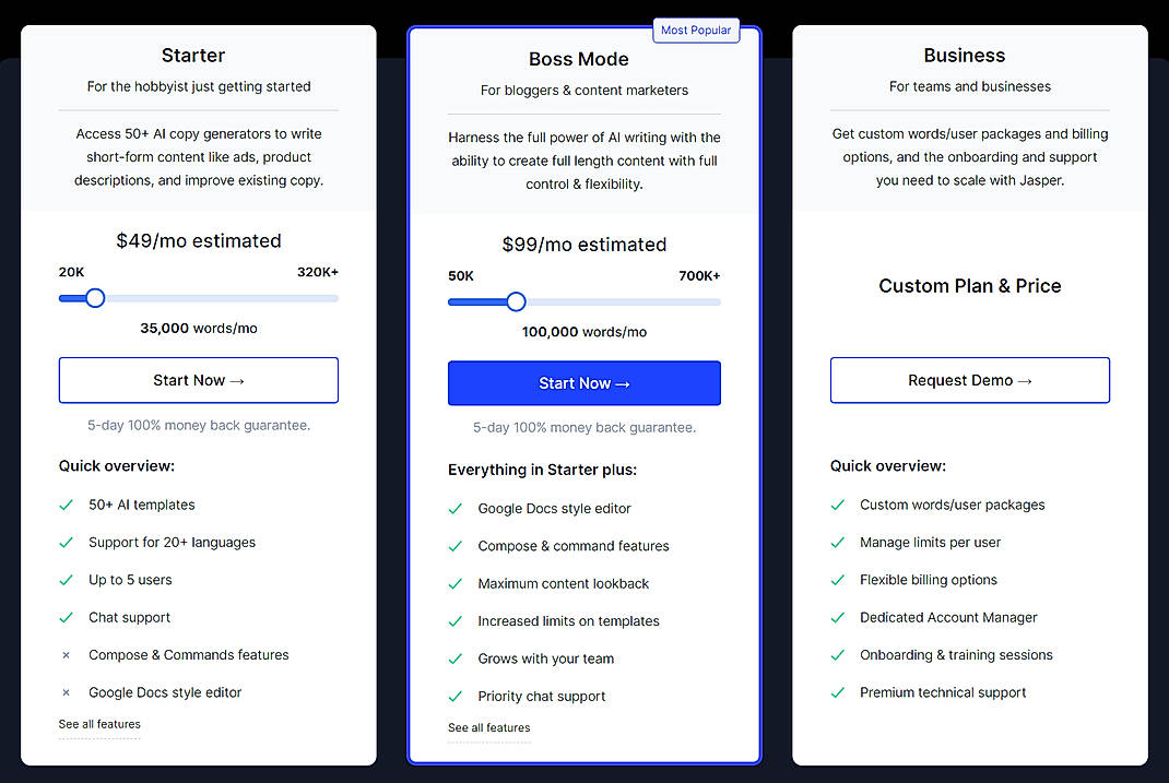 Pricing screenshot