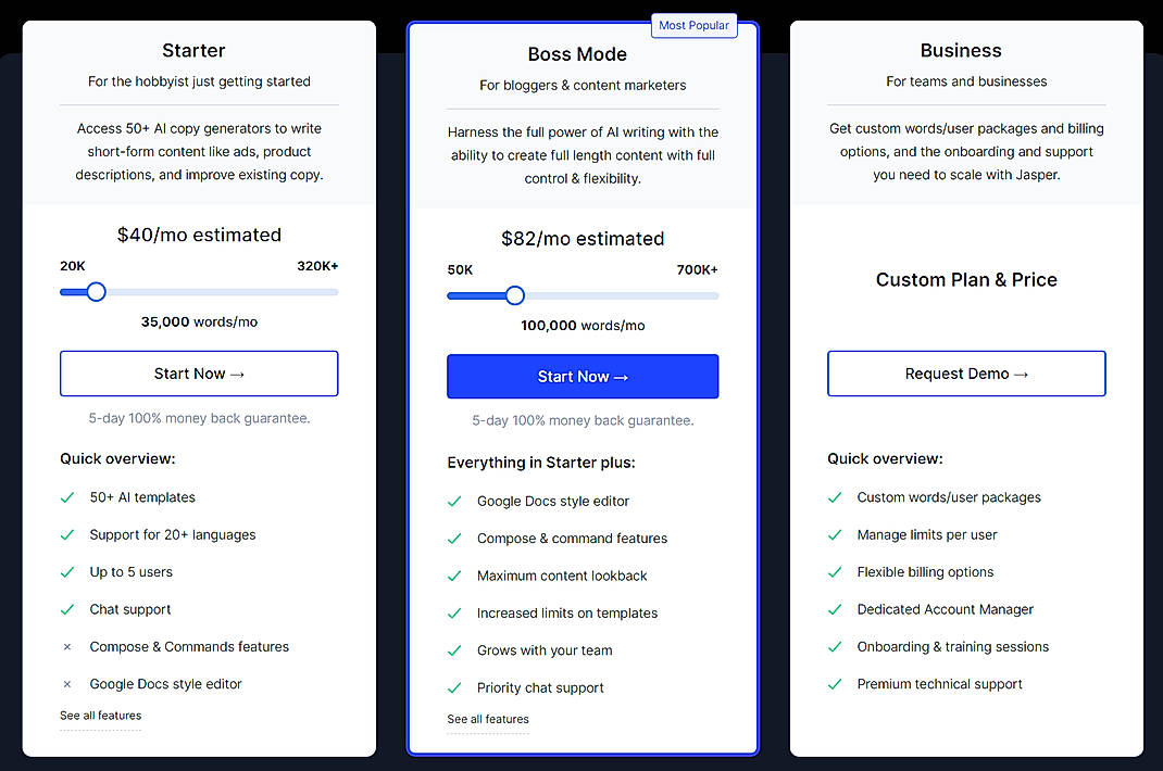 Pricing screenshot