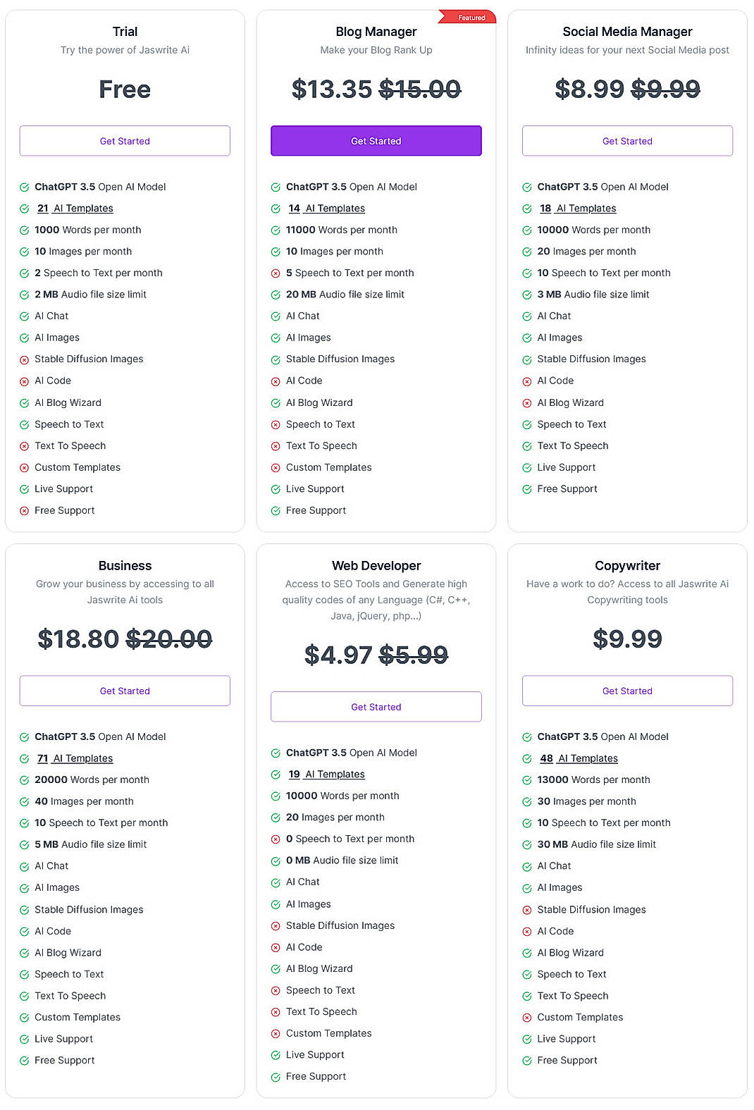 Pricing screenshot