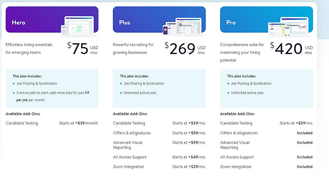 Pricing screenshot