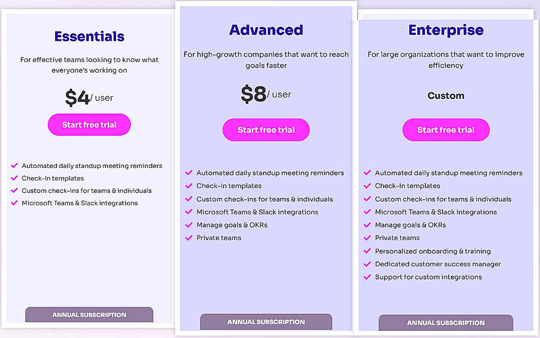 Pricing screenshot