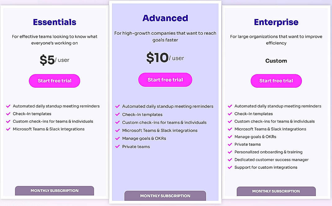 Pricing screenshot