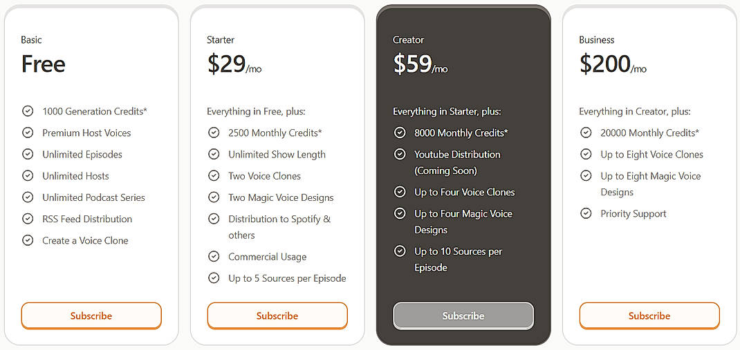 Pricing screenshot