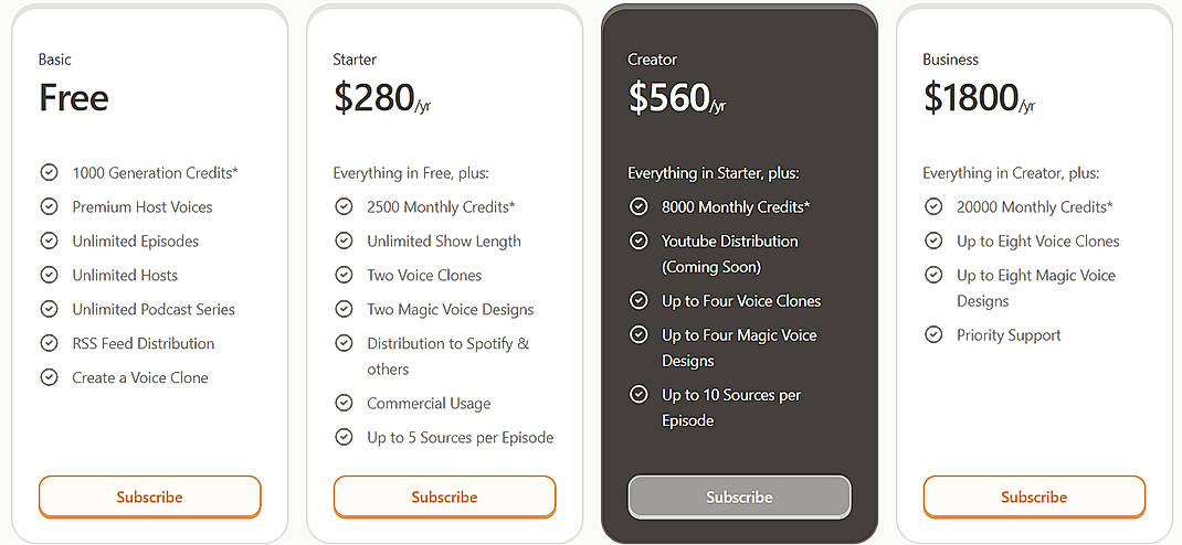 Pricing screenshot