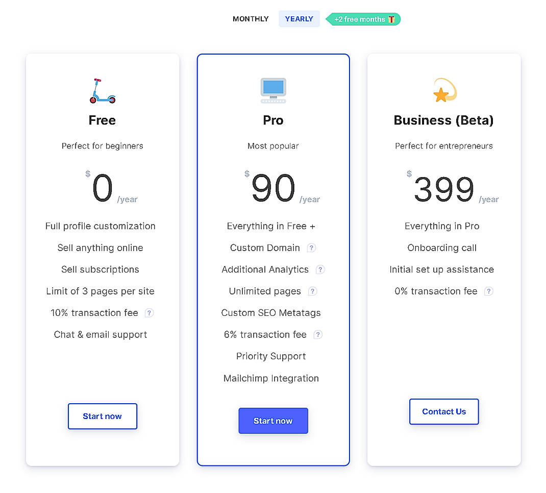 Pricing screenshot