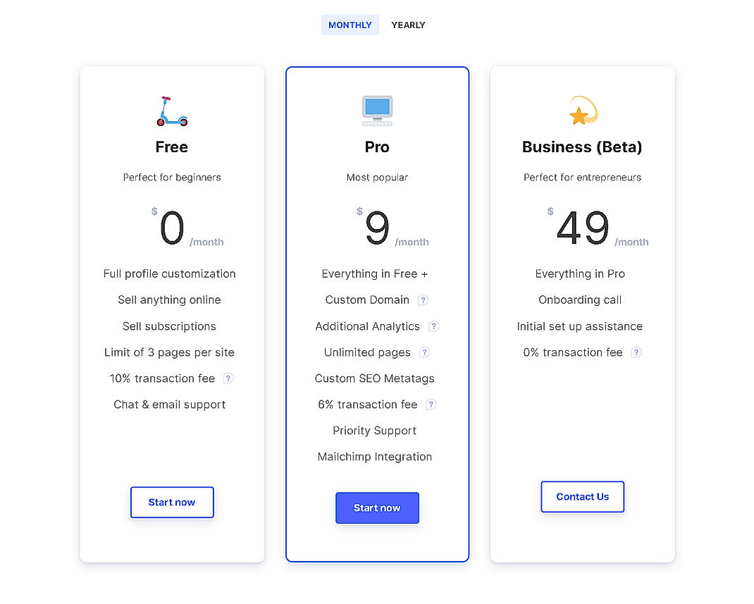 Pricing screenshot