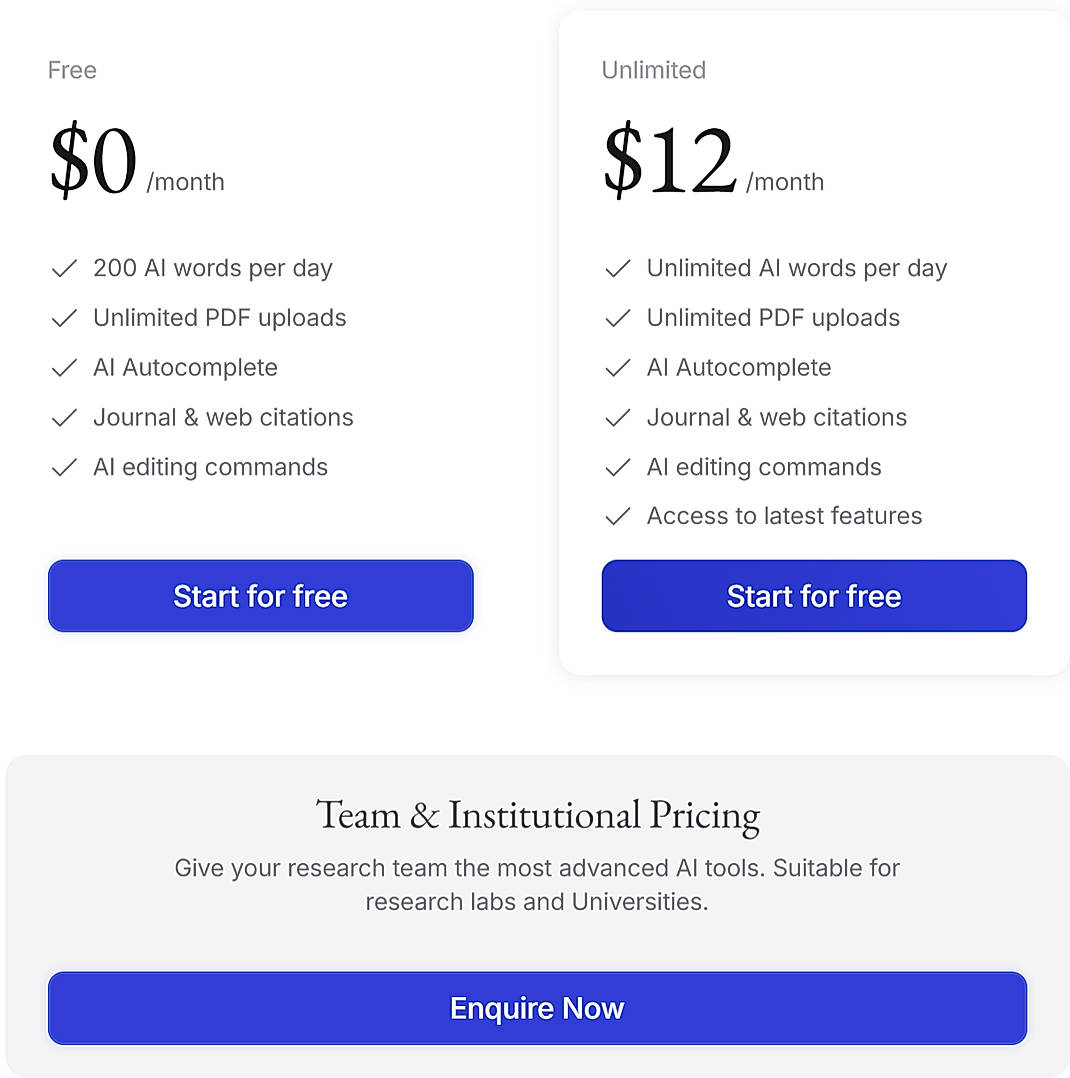 Pricing screenshot
