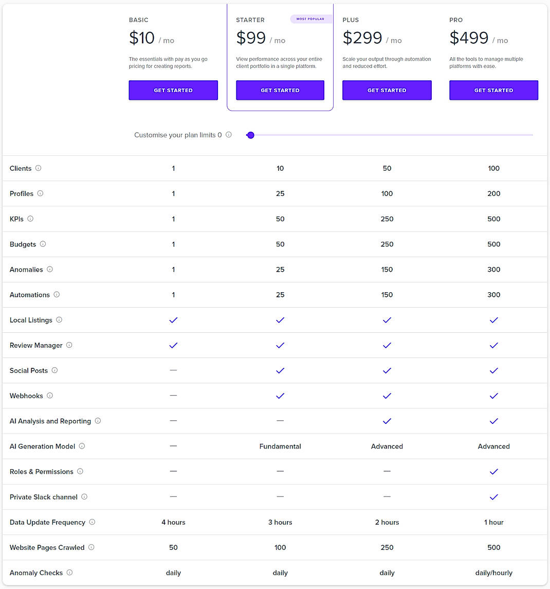 Pricing screenshot