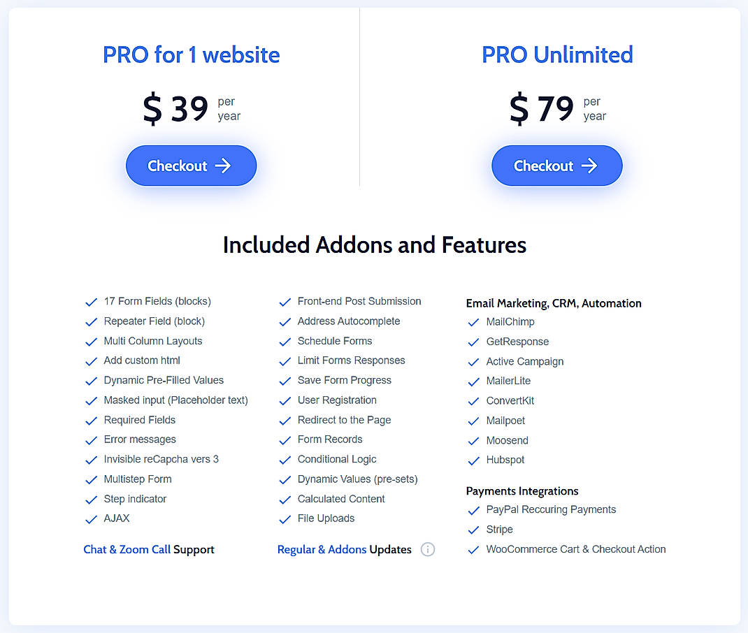 Pricing screenshot