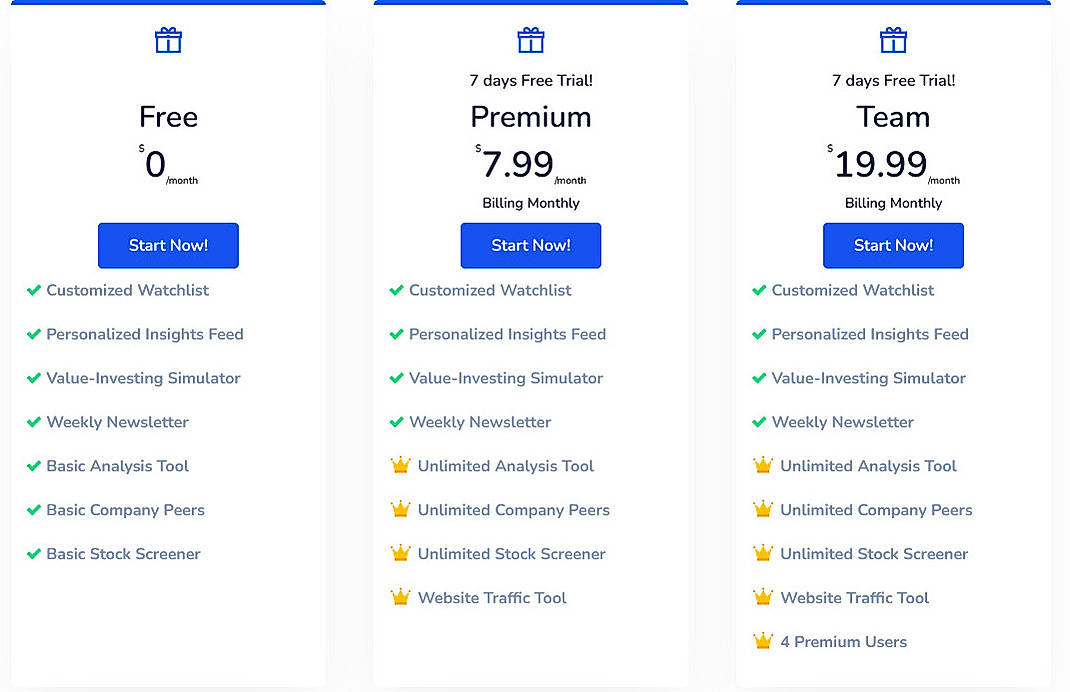 Pricing screenshot