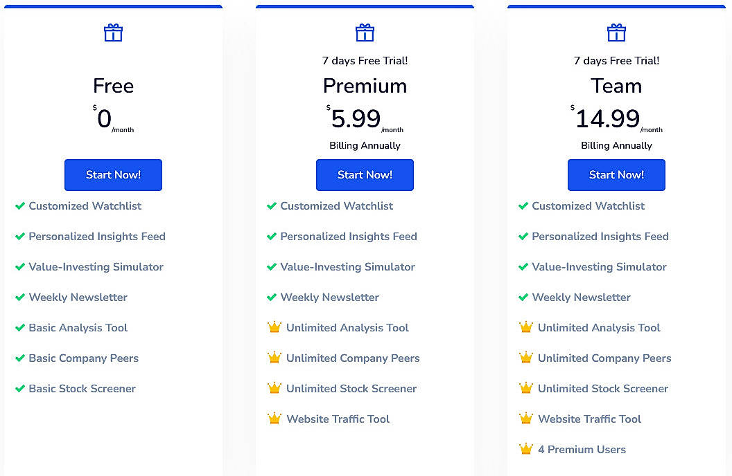 Pricing screenshot