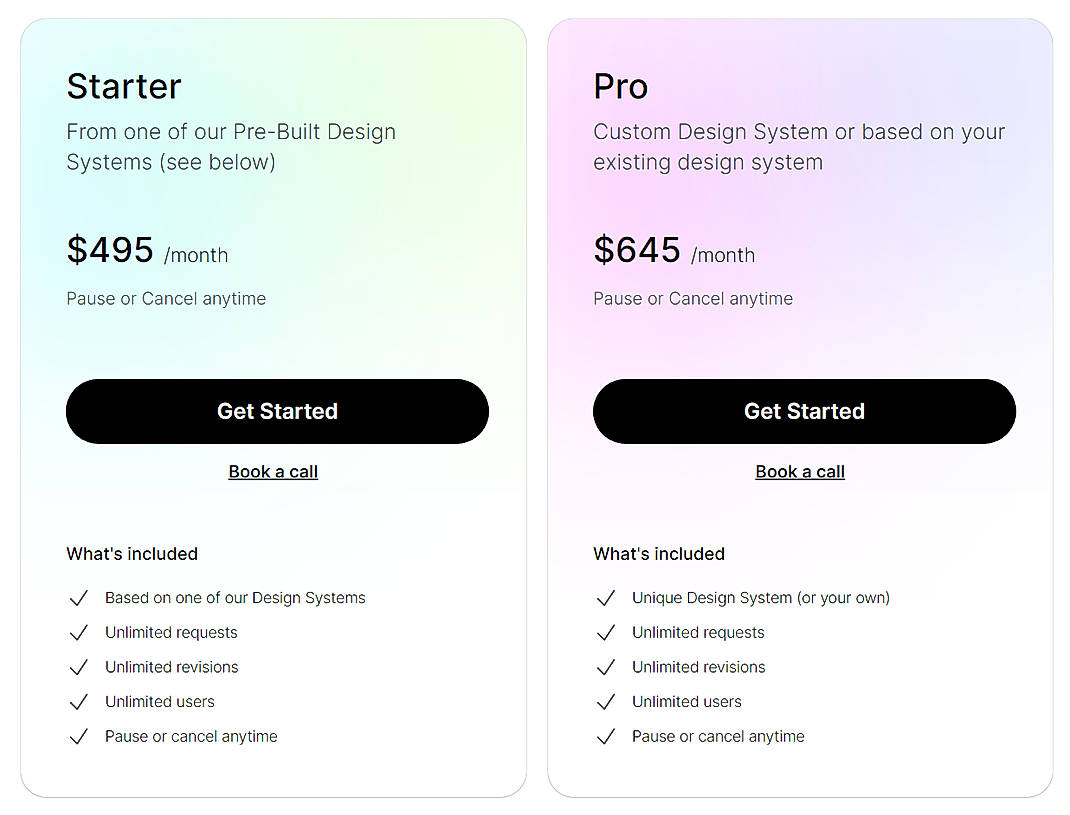 Pricing screenshot