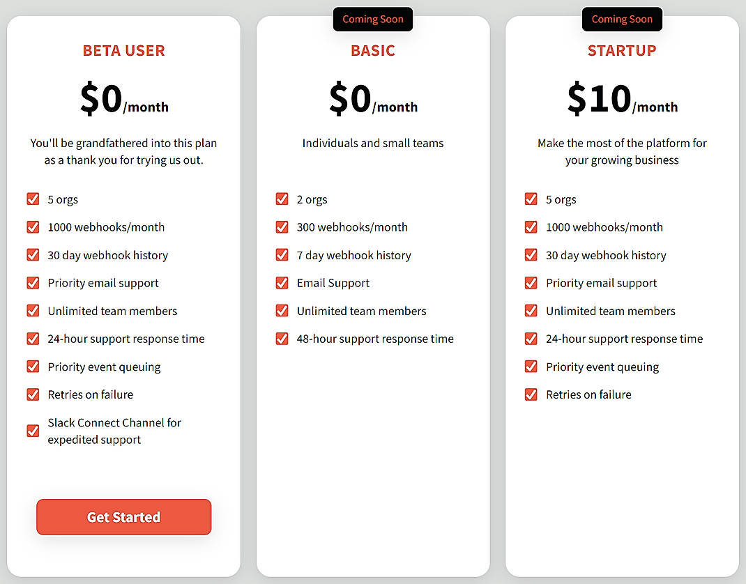 Pricing screenshot